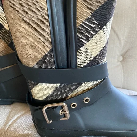 Burberry Exploded Check Pattern Rubber Rain Boots, Sz 38 - Picture 2 of 13